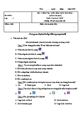 Đề kiểm tra cuối năm Tin học lớp 3 - Năm học 2015-2016